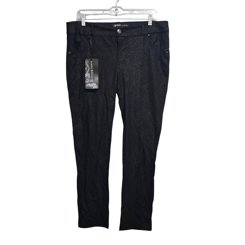 One 5 One‎ Petite Platinum Ponte Black Metallic Shimmer Studded Pants 12P NWT